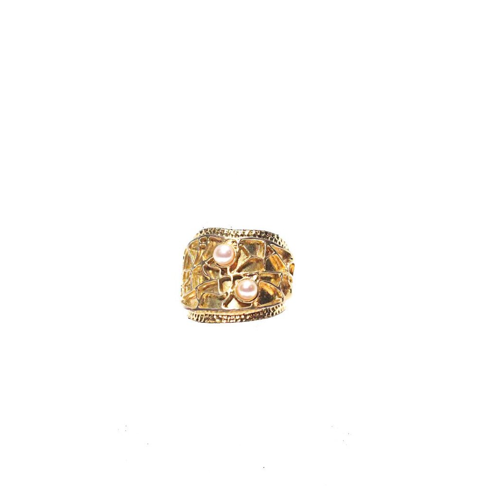 PINK PEARLS GOLDEN LEAF RING - Picture 3 of 3